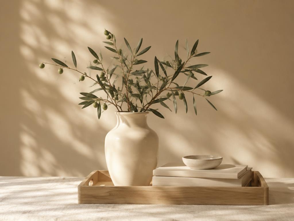 Olive branches in a ceramic vase